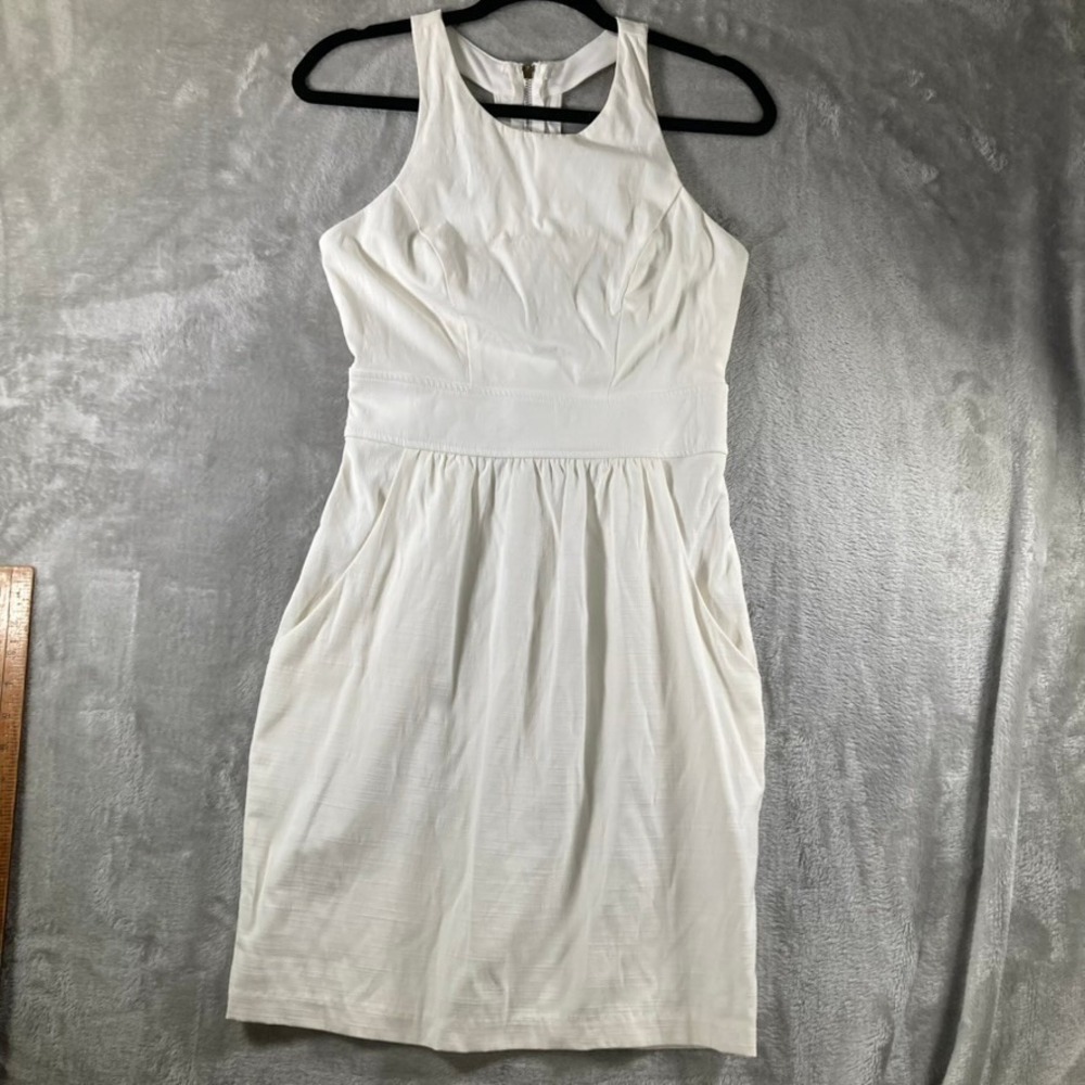 Jodi Kristopher 3 White Textured Sleeveless Fit Flare Dress Pockets Racerback